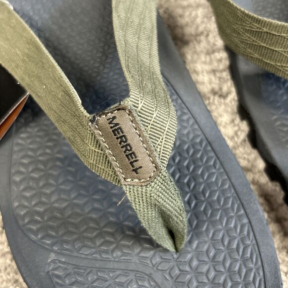 Merrell Breakwater Flip Flops Mens 9 Hiking Vibram Sole Sandals Lichen Green New